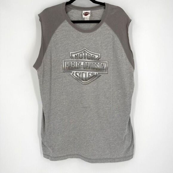 Harley‎ Davidson Cycles Spell Out classic Men’s Cut Off Muscle Shirt 2XL Gray - Picture 1 of 8